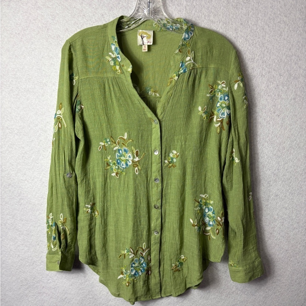 fig and flower Lime Green Embroidered Top Size S